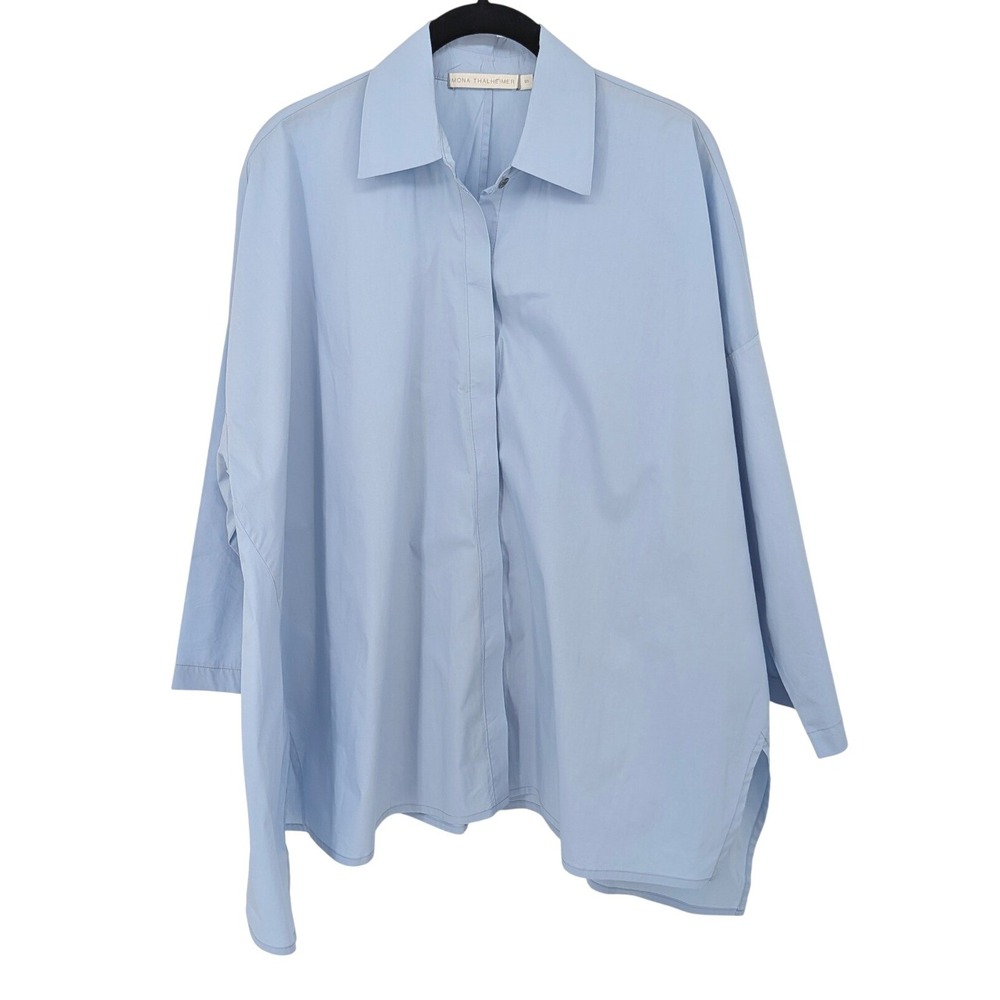 Mona Thalheimer Button Down Women Small Blue Oversize Cotton Blend Top Lagenlook